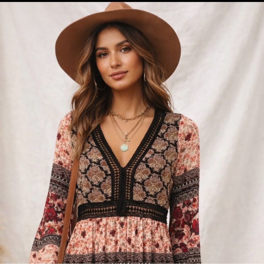 Flying Tomato Boho Festival Maxi Dress~Floral Crochet Waist~Anthro Style~ Small - Picture 4 of 16
